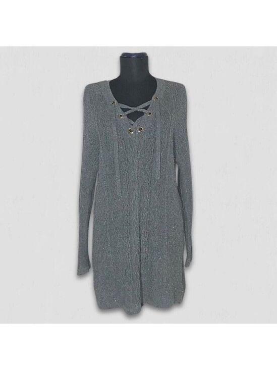 Dex Dresses & Skirts - Vintage Y2K sweater dress gray CableKnit Laced V Neck langenlook boho festival S